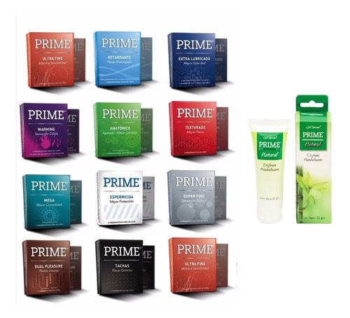 Preservativo Prime 24 Cajas X 3 A Eleccion + 1 Gel X 22 Grs.