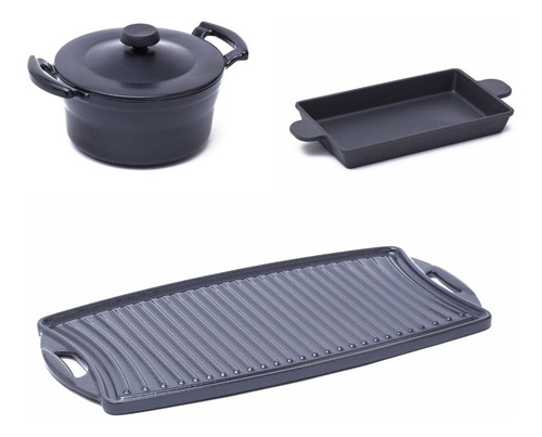 Set 3 Pz Gourmet Lafont Olla Grill Plancha Hierro Esmaltado Color Country