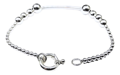 Pulsera De Bolitas De Plata Combinadas En 19cm 