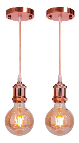 Kit 2 Pendente Retrô Vintage Rose Gold + Lampada Filamento Iluminar Ambiente
