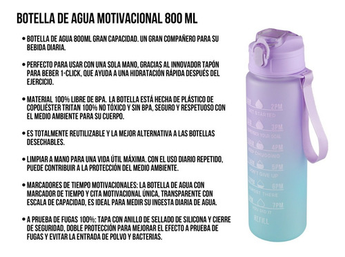 Imagen 3 de 10 de Botella De Agua Motivacional 800ml Termo Cilindro Vaso