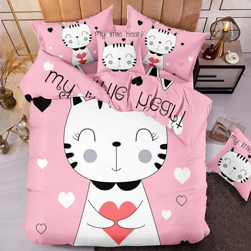 Cubrecama Rosado Quilt Estampado De Gato 1.5 Plaza Teng Fei