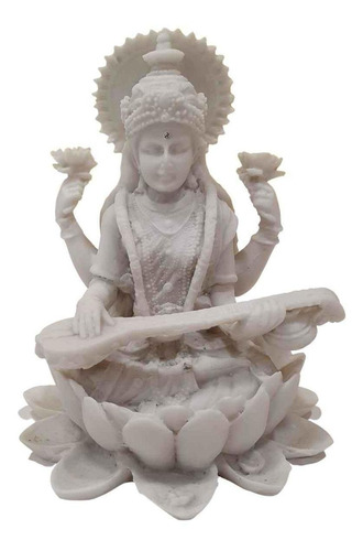 Escultura Sarasvati De Pó De Mármore Branca 15cm