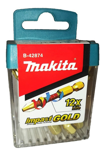Imagen 3 de 6 de Set 10 Puntas Atornilladoras Makita Ph2 X 50 Mm Impact Gold