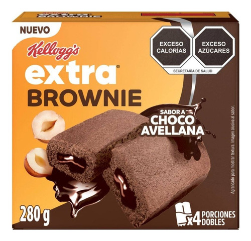 4 Pza Pan Brownie Extra Kellogg's Sabor Choco Avellana 280 G