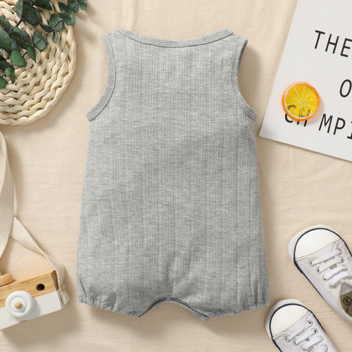 Mameluco Verano De Algodón Mono Bebé Con Estampado 0-24meses Gris 0-3 M