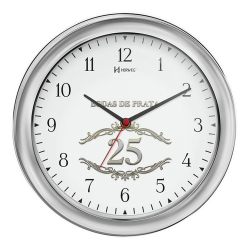 Relógio De Parede Herweg 28cm Quartz Bodas De Prata 6636-028 Fundo Preta