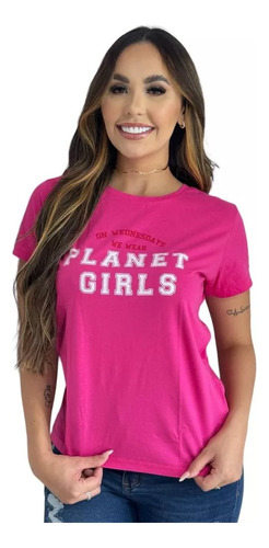 Blusa Rosa Logo Planet Girls Camiseta Glitter Original 