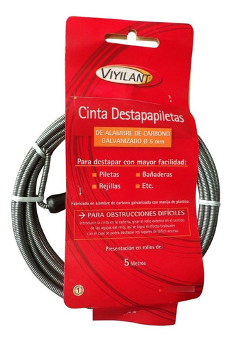 Imagen 4 de 7 de Cinta Destapa Pileta Acero De Resorte Ø5 Mm - 5 Mts Viyilant