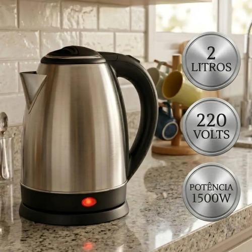Chaleira Elétrica Inox 2 Litros 1500w Jarra Desligamento Automático Aquecimento Rápido Bule Pítia