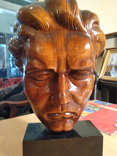 Beethoven Imponente Talla Madera Maciza Máscara Mortuoria (Usado)