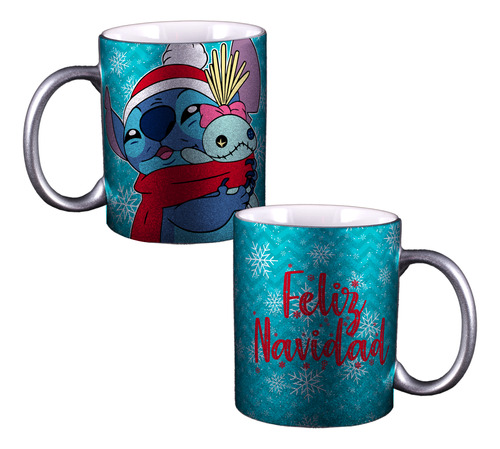 Tazas Navideñas De Stich Personalizadas Plateada Para Regalo