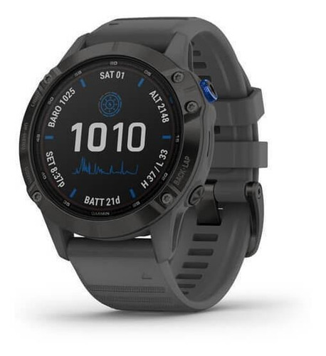 Smartwatch Garmin Pro Solar Fenix 6 1.3" caixa 47mm de  polímero reforçado  black, pulseira  slate gray e o arco de  aço inox