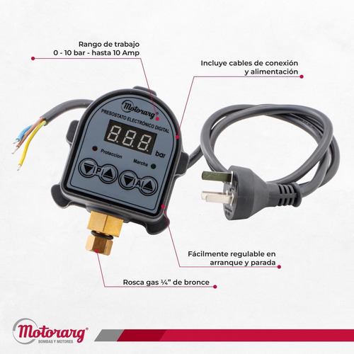 Imagen 2 de 7 de Presostato Digital Prelex Motorarg Para Bomba Presurizadora