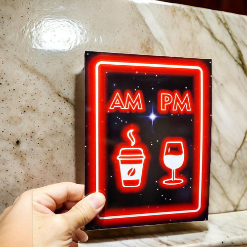 Cartel Chapa Decorativo Am Pm Cafe Y Vino Estilo Neon Led