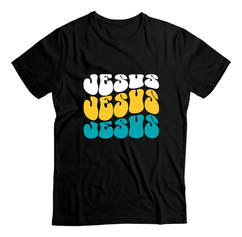 Remera Cristiana Algodón Negra Adulto Unisex Jesus Mod 2