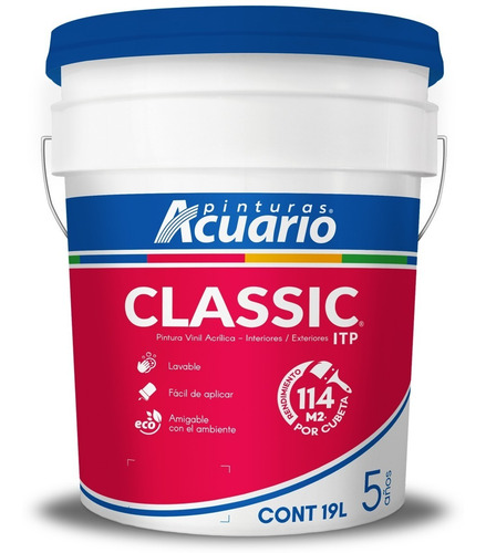 Imagen 1 de 4 de Pintura Vinil Acrílica Itp Classic Cubeta 19l - Color Blanco