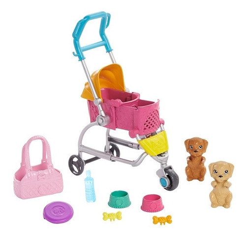 Imagen 6 de 10 de Muñeca Barbie Carriola De Perrito Cachorros Y Accesorios
