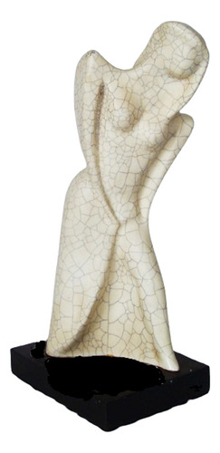 Estatuilla Cerámica Mujer Con Base De Madera 