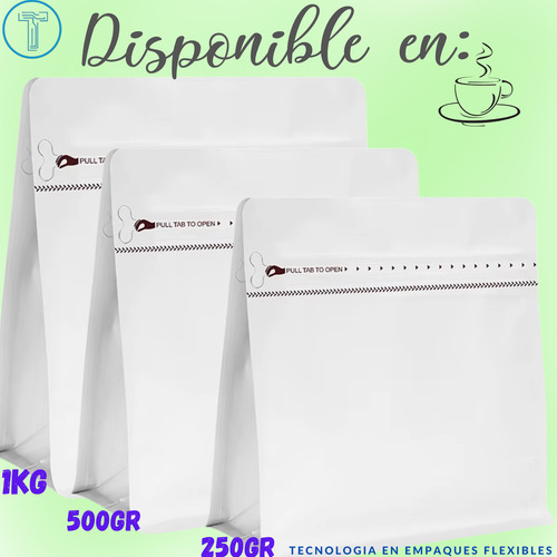 100 Bolsas Para Café, Cuadradas De 1 Kg Blanco Cuadrada 1kg