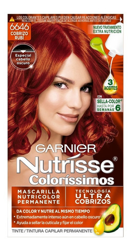 Pack Coloracion 6646 Cobrizo Rubí Rojo Nutrisse + 3x Hair