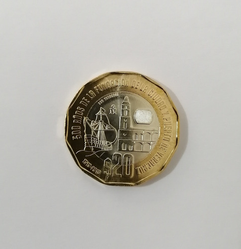 Imagen 2 de 6 de Moneda De $20 Conmemorativa 500 Años Fundación De Veracruz