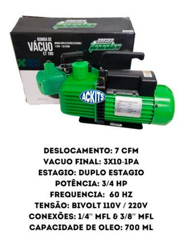 Bomba De Vácuo Ar Condicionado 7cfm Duplo Estágio Ecotools