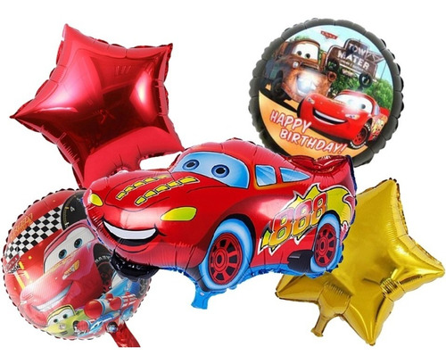 Pack 5 Globos Metalizado Cars Rayo Macqueen Aire O Helio