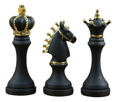 3 Estatuas De Ajedrez Internacionales, Piezas De Negro