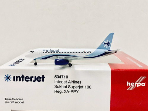 Avion Interjet Sukhoi Superjet Ssj 100 Herpa 1:500 Metal Azul