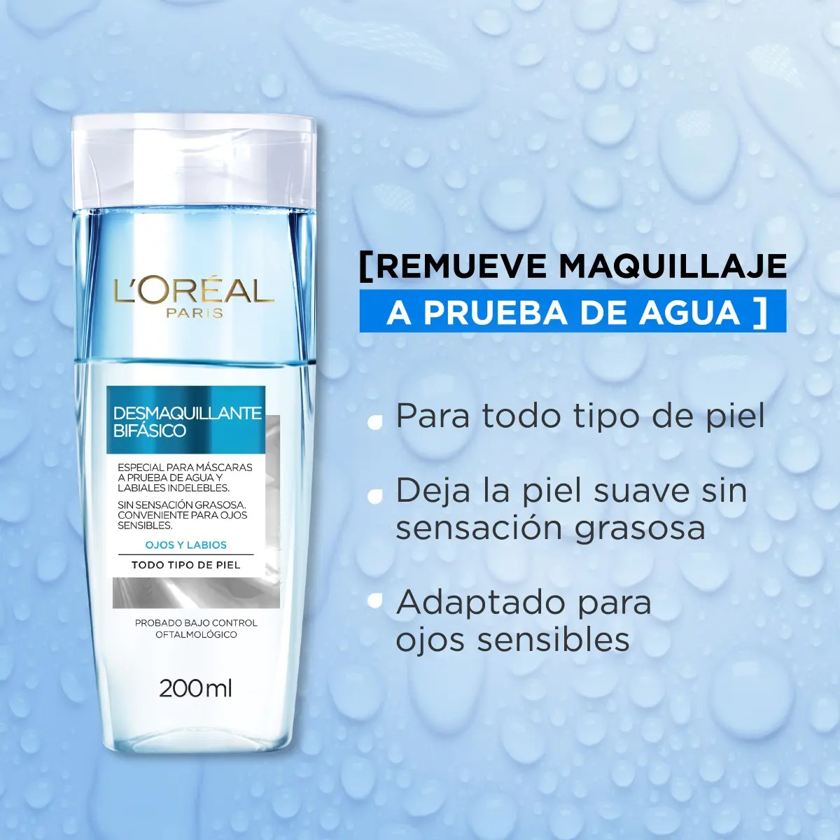 Agua micelar Bifásico L'Oréal París Hidra Total 5, desmaquillante facial x200ml