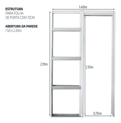 Estrutura P/ Porta Embutida Kit Basilare 72cm - Puxador 52cm Branco
