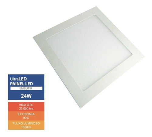 Painel Plafon Luminária Led Embutir Quadrado 24w 6500k Cor Branco Bivolt 110v 220v