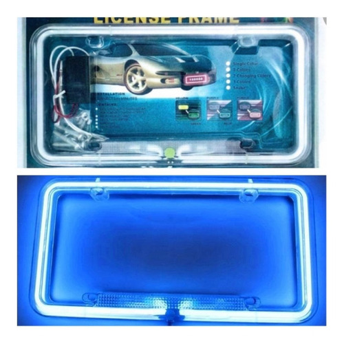 Marco Portaplaca Luz De Neon 12v Color Azul