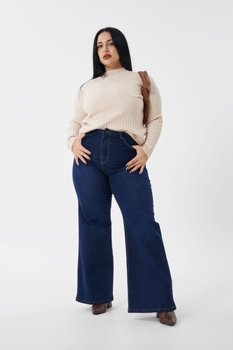 Jean Wide Leg Azul Osc Localizado Alto Talle Grande 38 Al 66