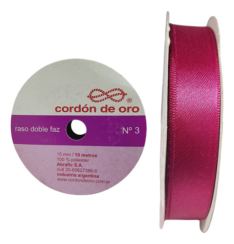 Cinta De Raso Doble Faz N°3 (15mm) X Rollo De 10mts Rubi Cordón De Oro