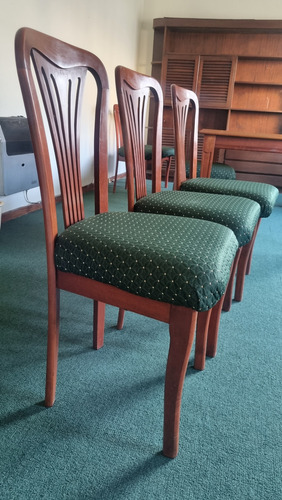 Juego De 6 Sillas Madera Modelo Clasico Tapizado Nuevo Liberty Marrón Verde Musgo (Usado)