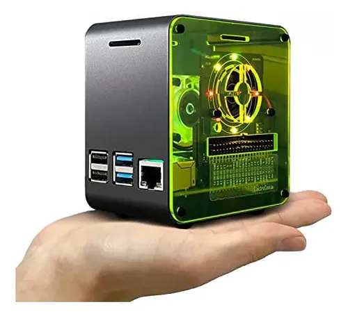 ElectroCookie Custodia In Alluminio Per Raspberry Pi 5, Mini Torre Con Ventola RGB E Luce Ambientale, Accesso Porte E Pulsante Soft-touch
