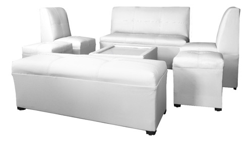 Sala Lounge Minimalista Moderna Puff Sillones Color Blanco