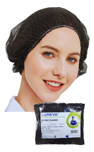 Cofia Gorro Cubrepelo Plisado Desechable Demeva 100 Piezas Fragancia Negro