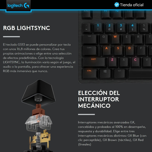 Logitech G513 Carbón, Teclado Gamer Mecánico / Rgb Lightsync
