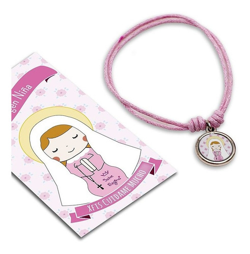 Salve Regina Pulsera Virgen Niña Color Rosa Diámetro 10 Cm Largo 20 Cm
