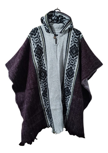 Poncho Artesanal De Alpaca Negro Con Diseño Coco