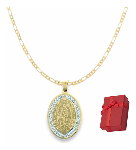 Collar Medalla Virgen De Guadalupe Ovalada Con Estuche 