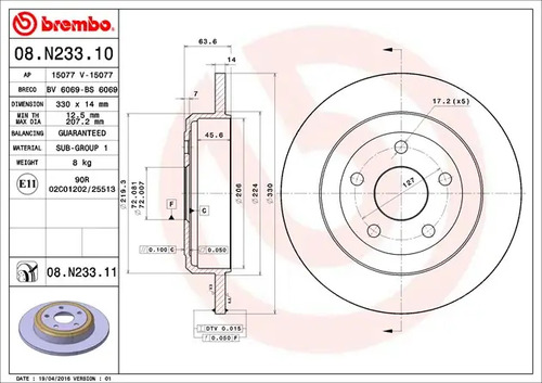 Disco Brembo Dodge Durango Citadel 2015 Trasero Pza