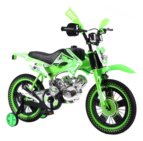 Bicicleta Entrenadora Niños Aeiou Baj-15005 R16 Motocross Color Verde Tamaño Del Cuadro 16