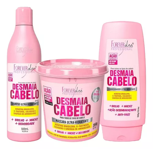 Kit Desmaia Cabelo Shampoo Condicionador e Máscara 350g Forever Liss