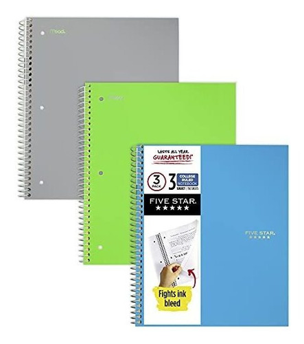 Cinco Estrellas Spiral Notebooks, 3 Asunto, Papel Colegio Di