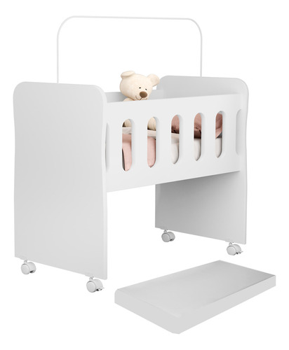 Berço Mini  Bedside Com Colchão Gratis 2 X 1 Para Quarto De Bêbe Cor Branco Moveis Bela