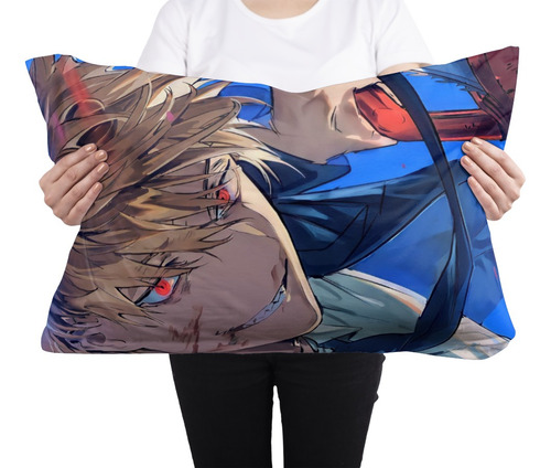 Cojin Almohada Denjin Chansaw Man Anime Diseño Fondo Azul